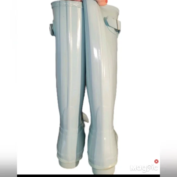 Hunter Original Tall Blue Green Waterproof 7 Boot W/ Matching Metallic Socks - Picture 7 of 16
